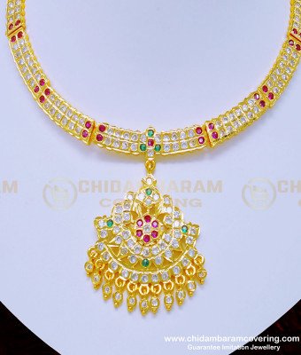 NLC933 - Beautiful Flower Design Multi Stone Gold Plated Guarantee Impon Necklace for Women