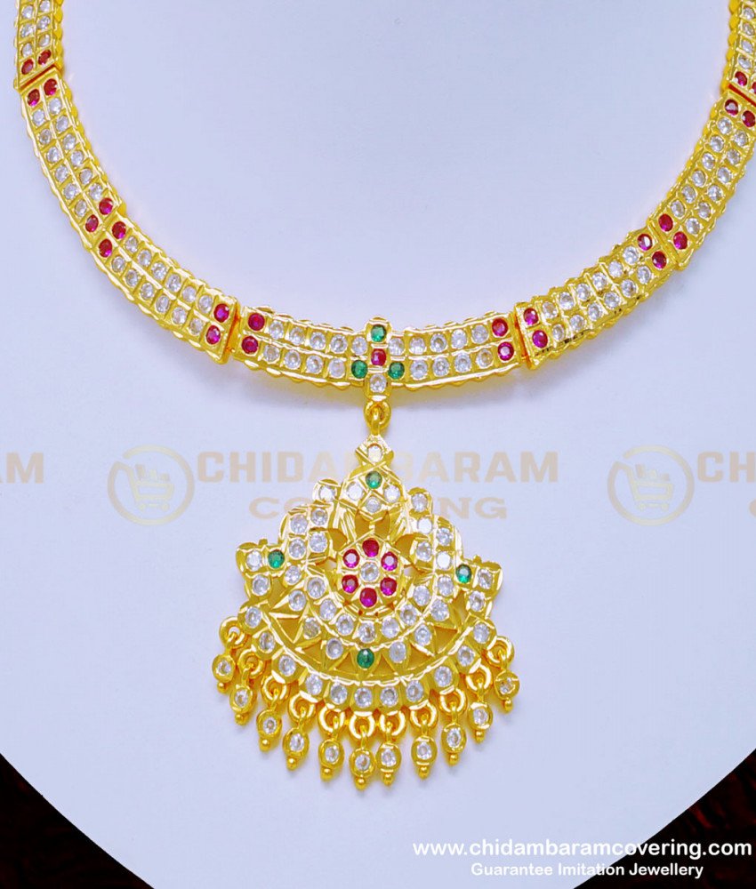 NLC933 - Beautiful Flower Design Multi Stone Gold Plated Guarantee Impon Necklace for Women