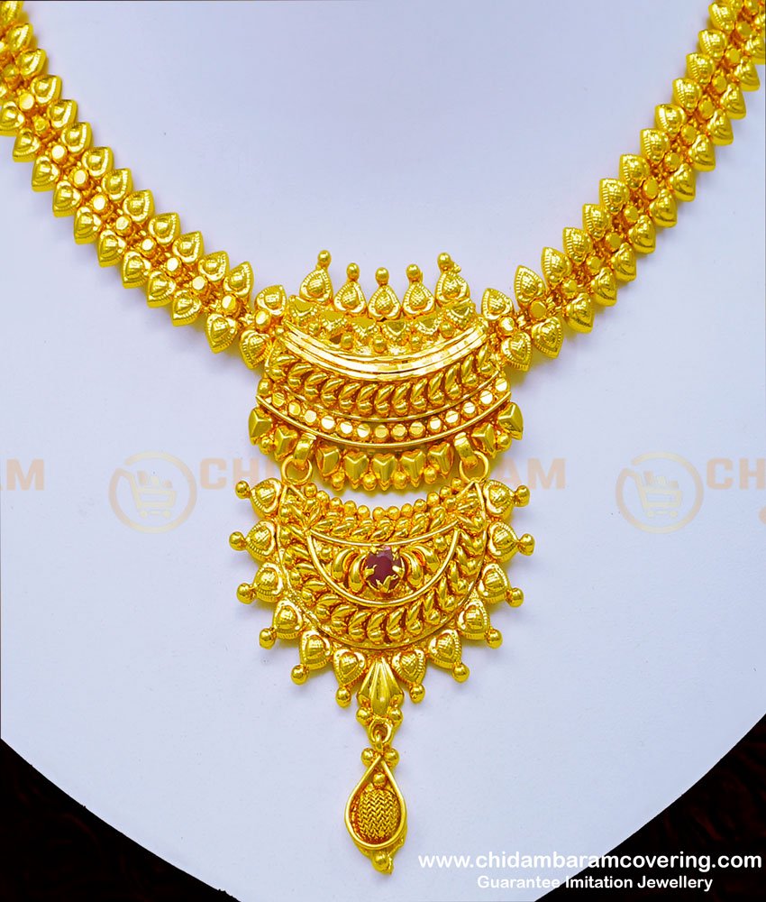 NLC935 - Latest Gold Plated Necklace Collection Ruby Stone Bridal Wear Necklace Online