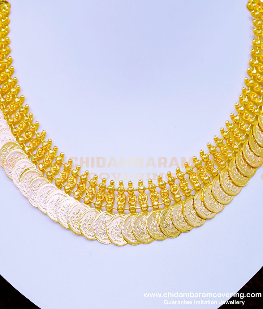 NLC939 - Traditional One Gram Gold Lakshmi Kasu Malai Necklace Design for Wedding