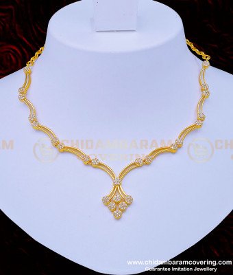 NLC943 - Simple Design Party Wear White Stone Never Fade Necklace with Earring Online