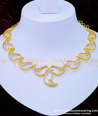 NLC944 - Elegant Leaf Design White Stone Never Fade Party Wear Sri Lankan Necklace with Earrings