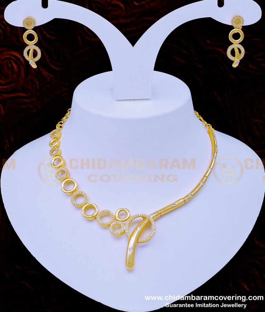 NLC945 - Unique Diamond Look White Stone Party Wear Necklace Set for Women 