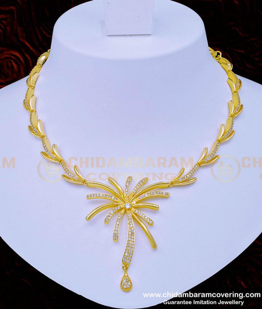 NLC946 - Modern Diamond Finish Sri Lankan Wedding Necklace with Earrings  