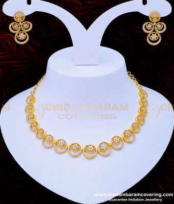 NLC950 - Real Diamond Necklace Design Elegant Finish Party Wear Necklace with Earrings