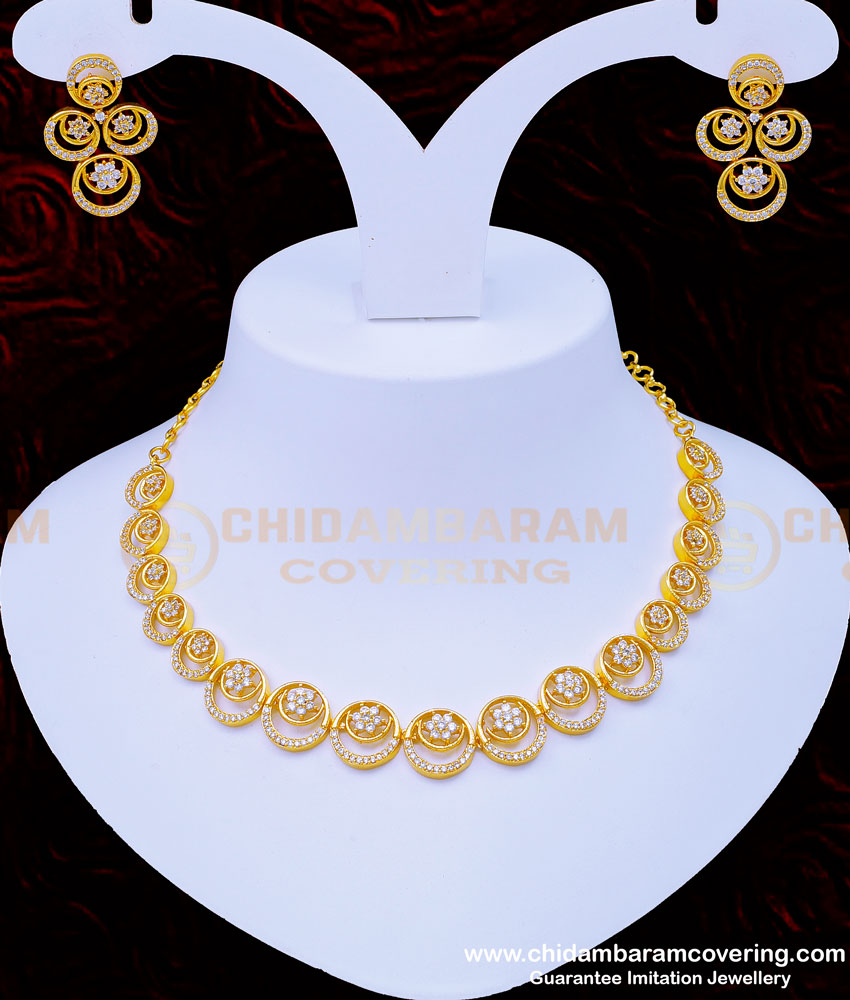 NLC950 - Real Diamond Necklace Design Elegant Finish Party Wear Necklace with Earrings