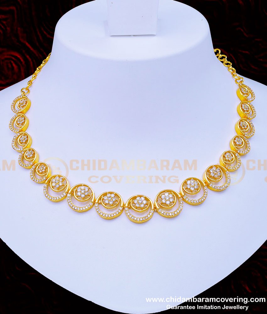 NLC950 - Real Diamond Necklace Design Elegant Finish Party Wear Necklace with Earrings