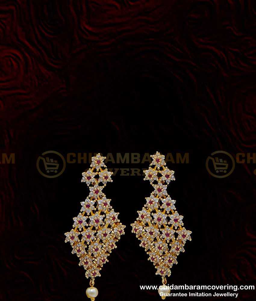 NLC951 - Bollywood Indian Bridal Ad Stone White and Ruby Choker Necklace with Earrings Set