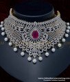 NLC952 - First Quality Heavy Diamond Choker Necklace with Earrings Set for Reception
