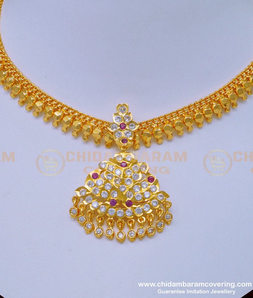 NLC954 - Traditional Gold Attigai Design Impon Necklace South Indian Imitation Jewellery  
