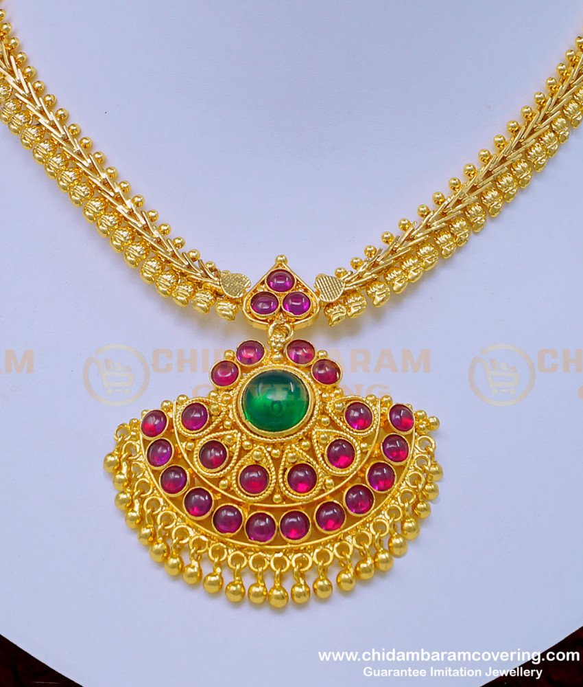 NLC957 - South Indian Wedding Jewellery Ruby Emerald Stone Attigai Necklace Buy Online