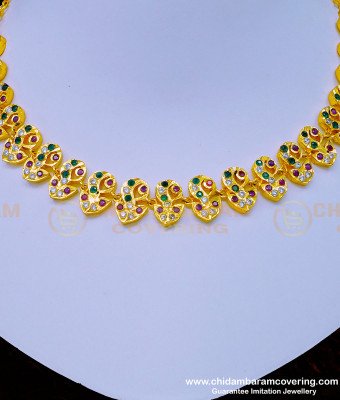 NLC962 - Latest Collection Impon Multi Stone Wedding Jewellery Choker Necklace Online