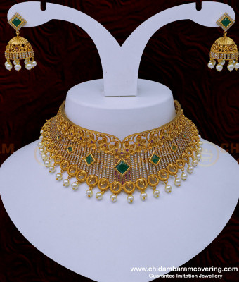 NLC964 - Beautiful Ad Stone Antique Choker Necklace with Pearl