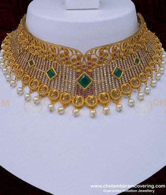 NLC964 - Beautiful Ad Stone Antique Choker Necklace with Pearl