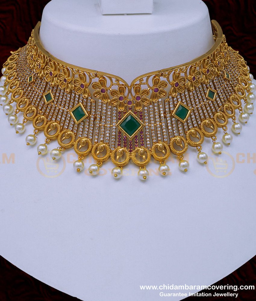 NLC964 - Beautiful Ad Stone Antique Choker Necklace with Pearl