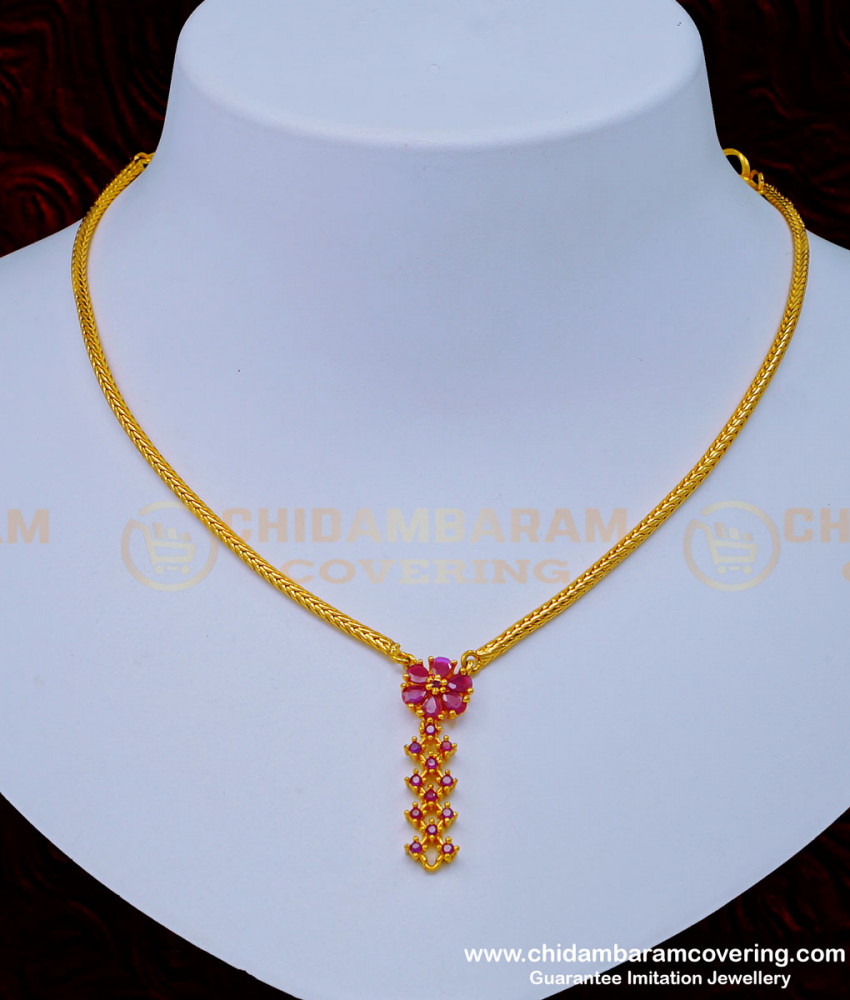 NLC966 - Elegant Party Wear 1 Gram Gold Simple Ruby Stone Necklace Design Online