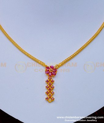 NLC966 - Elegant Party Wear 1 Gram Gold Simple Ruby Stone Necklace Design Online