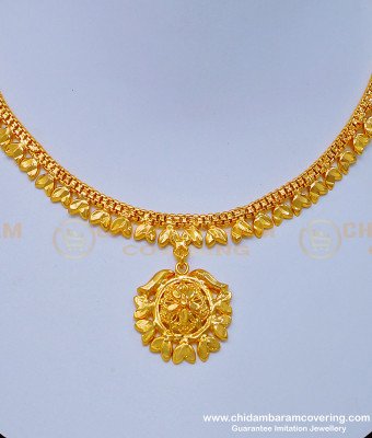 NLC971 - Gold Plated Flower Model Simple Plain Necklace Design for Women 