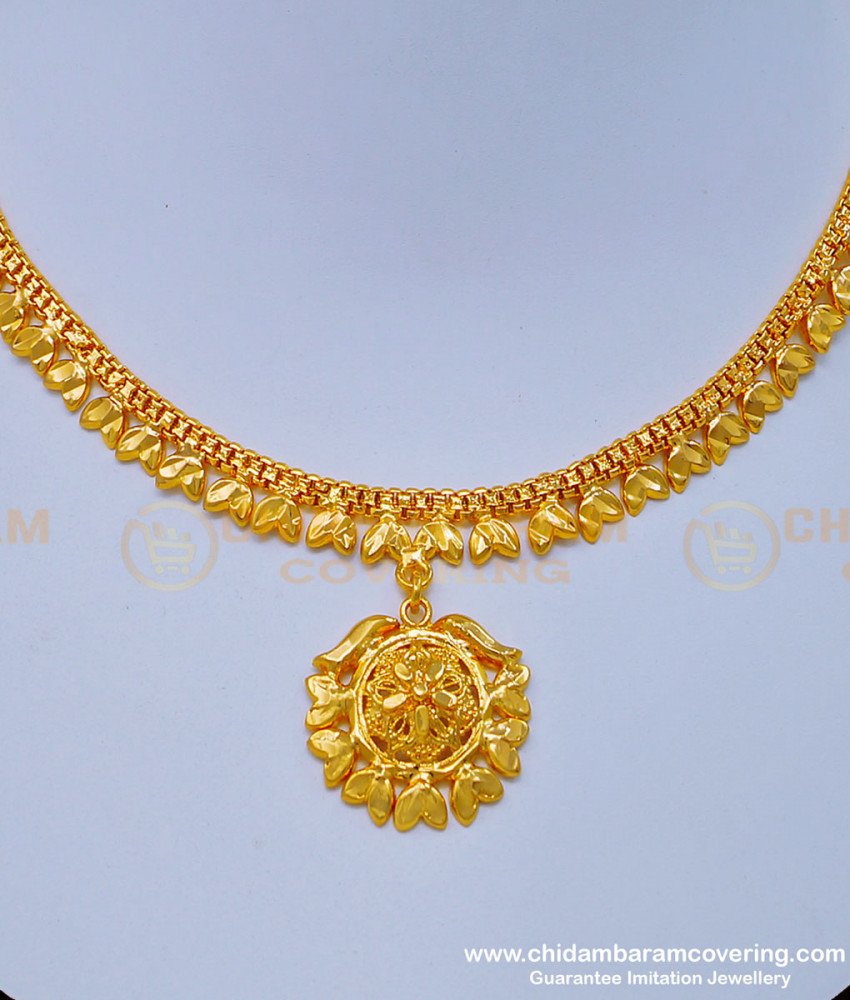 NLC971 - Gold Plated Flower Model Simple Plain Necklace Design for Women 