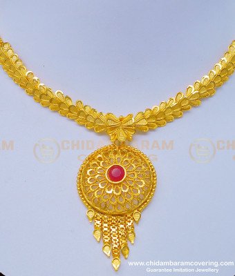 NLC974 - Gold Design Indian Bridal Ruby Stone Forming Gold Necklace Imitation Jewellery