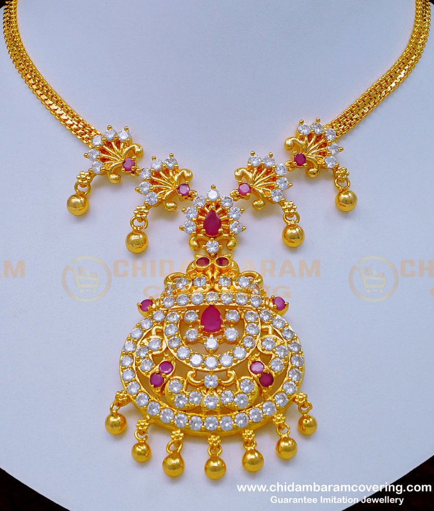 NLC975 - New Arrival First Quality Gold Plated American Diamond Stone Necklace Design