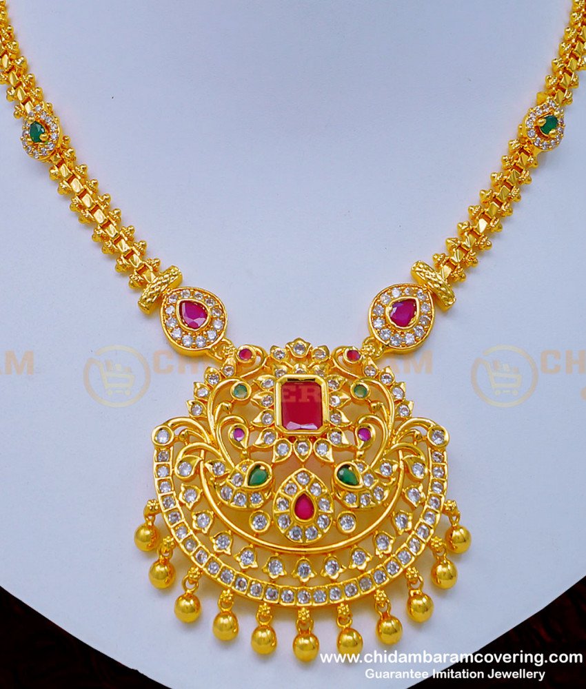 NLC976 - Gold Pattern First Quality Gold Plated Multi Stone Necklace for Wedding 