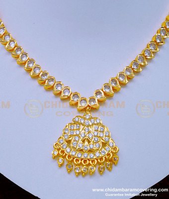 NLC977 - Latest Collection White Stone First Quality Five Metal Impon Attigai Necklace Online