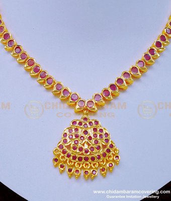 NLC978 - South Indian Bridal Necklace Impon Full Ruby Stone Attigai Design for Women