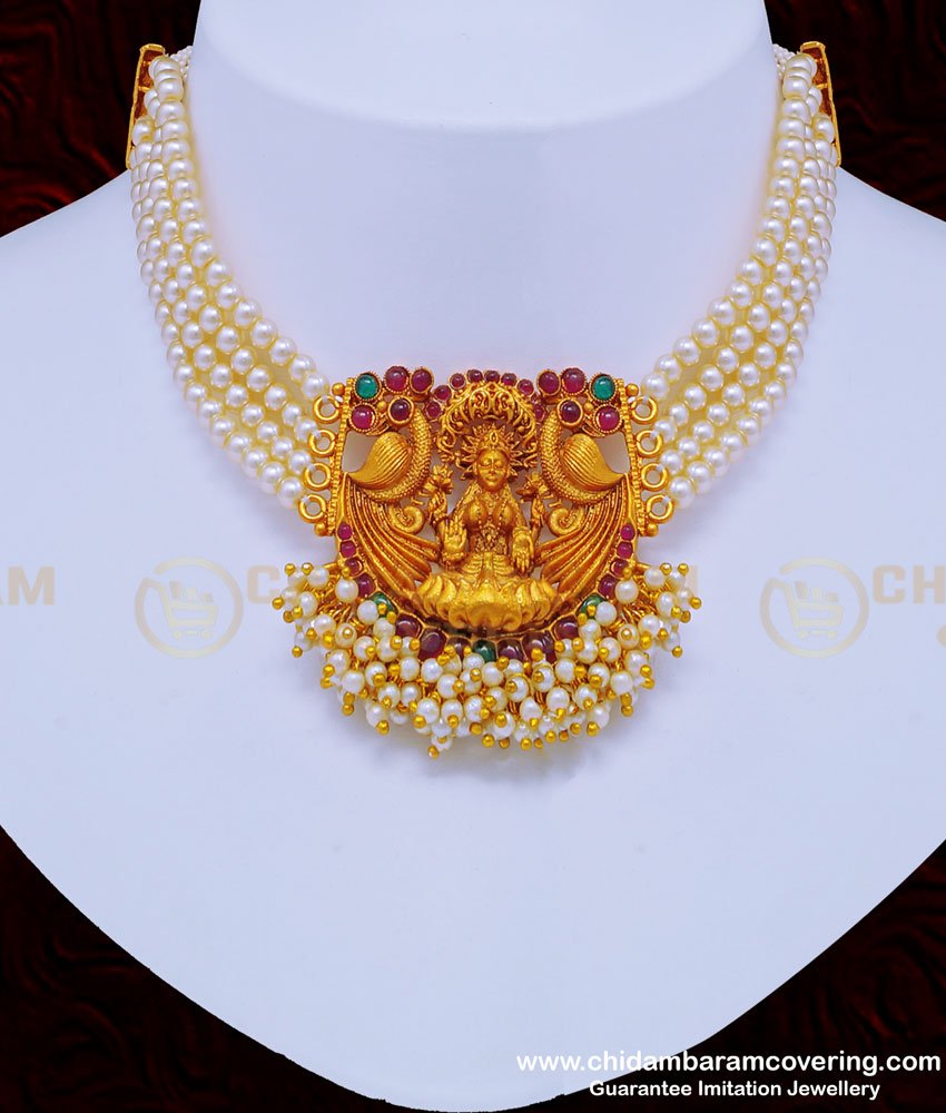 NLC984 - Buy Indian Temple Jewellery Lakshmi Dollar Choker Necklace with Jhumkas Earrings 