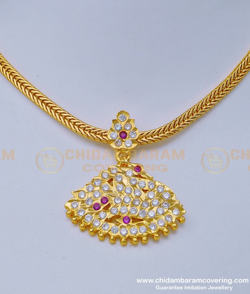 NLC988 - Impon Peacock Design Geti Metal Stone Attigai Necklace Gold Plated Attigai Collections