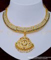 NLC989 - Beautiful Impon 3 Line Multi Stone Gold Design Bridal Attigai Necklace Impon Jewellery Online