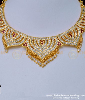 NLC994 - Beautiful Gold Design Lotus Design Choker Necklace Bridal Wear Impon Necklace
