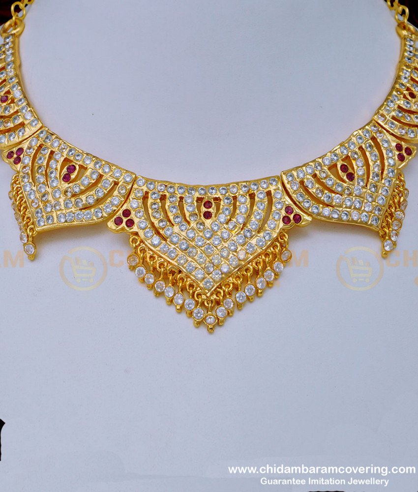 NLC994 - Beautiful Gold Design Lotus Design Choker Necklace Bridal Wear Impon Necklace