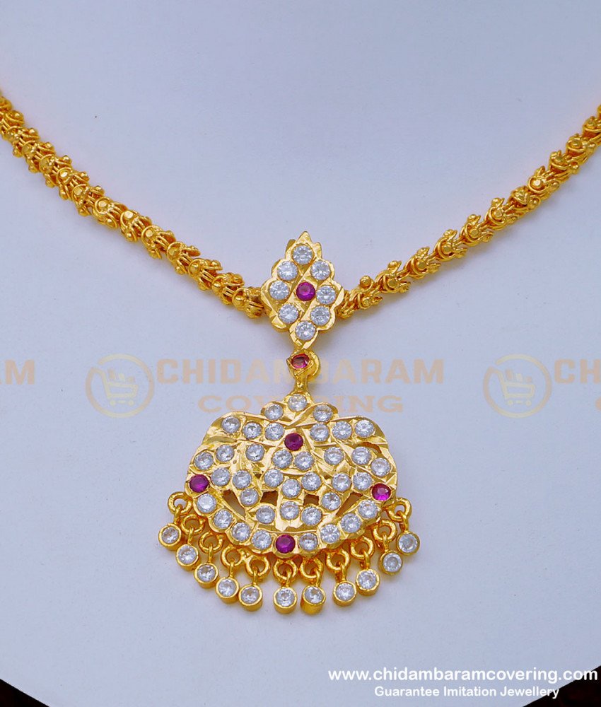 NLC996 - Impon Gold Finish Stone Peacock Dollar with Chain Design Attigai Necklace for Women