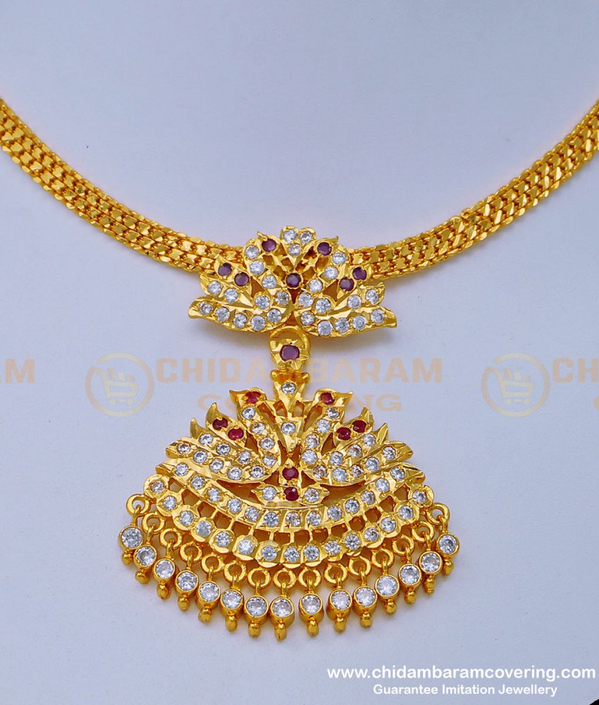 NLC997 - Five Metal Panchaloha Impon Necklace Ad Stone Double Swan Getti Metal Attigai Necklace Online