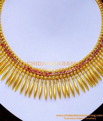 NLC1233 - Beautiful Ruby Stone Kerala Mullamottu Necklace Online