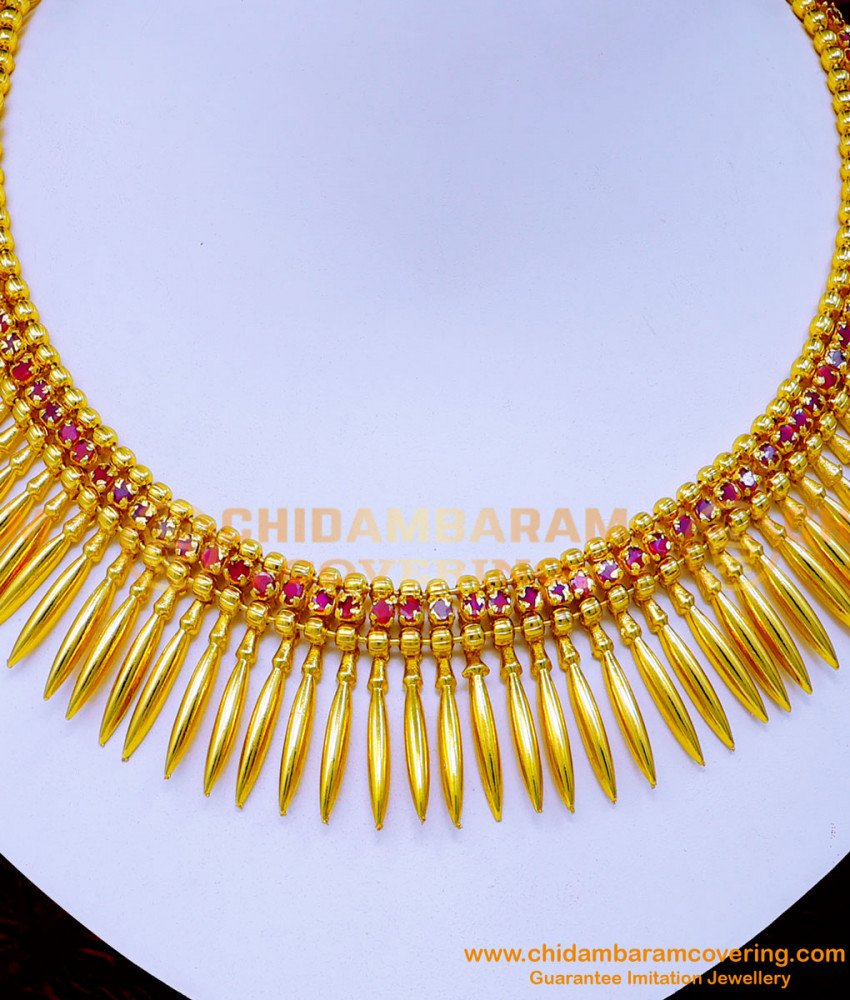 NLC1233 - Beautiful Ruby Stone Kerala Mullamottu Necklace Online