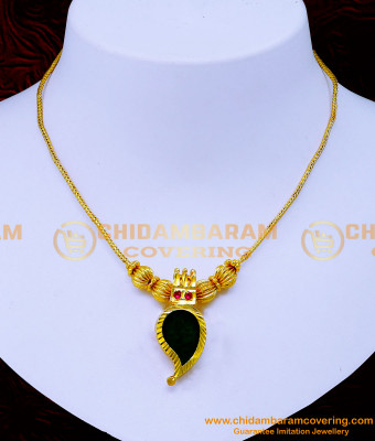 Nlc1237 - Traditional Single Green Palakka Manga Locket Necklace 