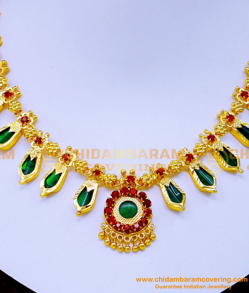 NLC1238 - Traditional Kerala Green Nagapadam Necklace Designs 