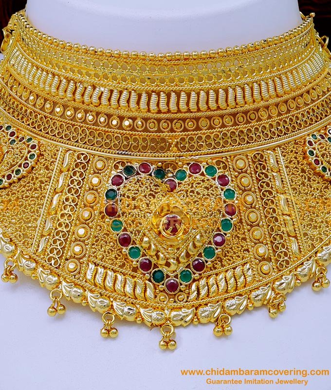 Nlc1242 - Gold Look Bridal Wear Gold Plated Choker Necklace Online