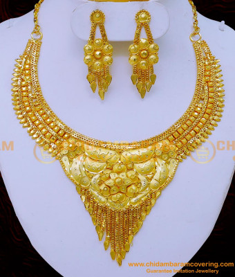 NLC1243 - First Quality 2 Gram Gold Forming Necklace Set for Wedding