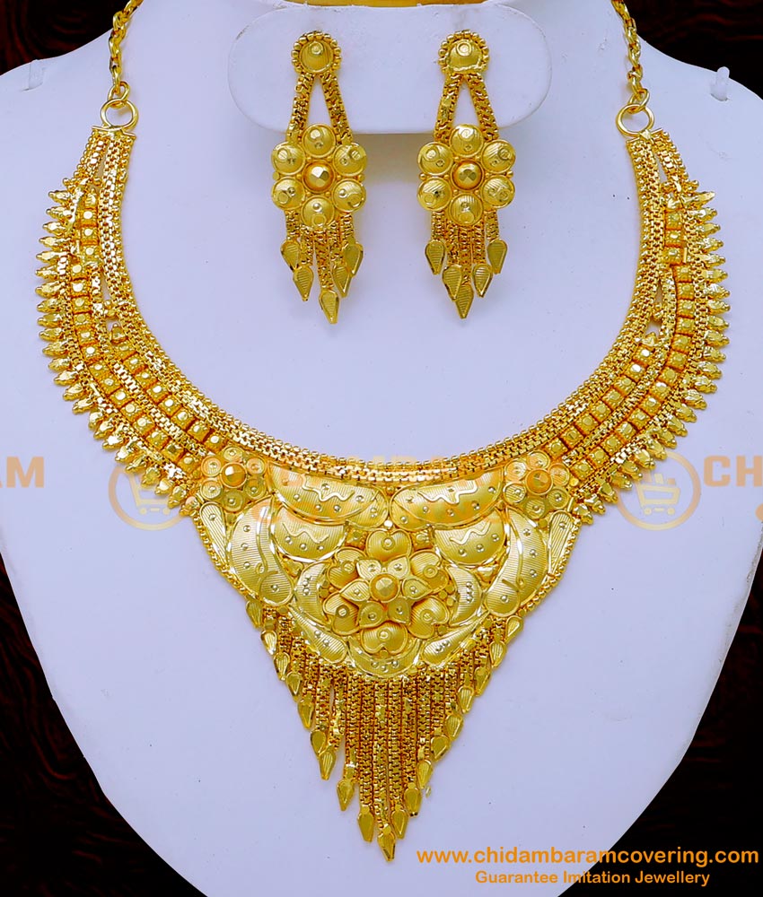 NLC1243 - First Quality 2 Gram Gold Forming Necklace Set for Wedding