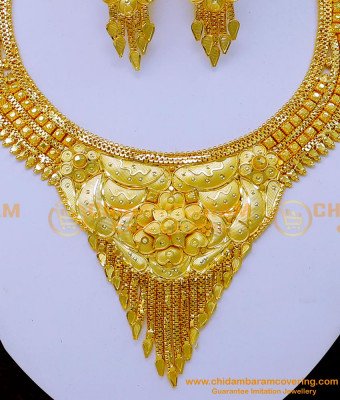 NLC1243 - First Quality 2 Gram Gold Forming Necklace Set for Wedding