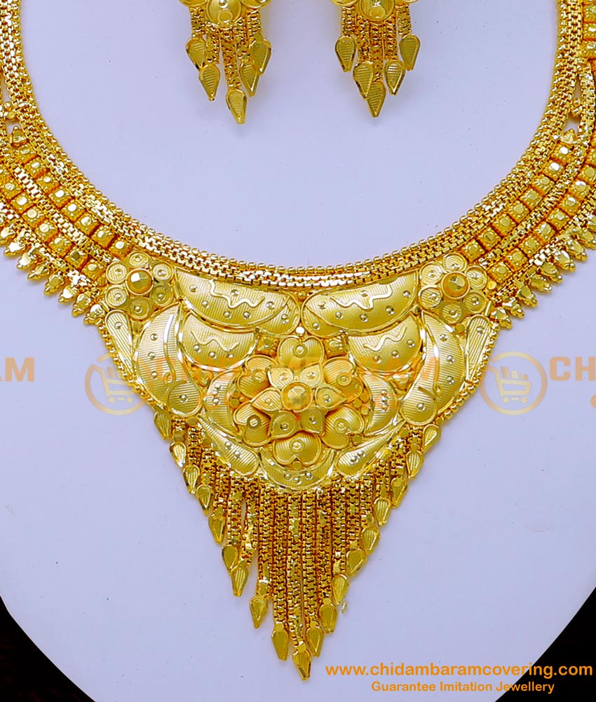 NLC1243 - First Quality 2 Gram Gold Forming Necklace Set for Wedding