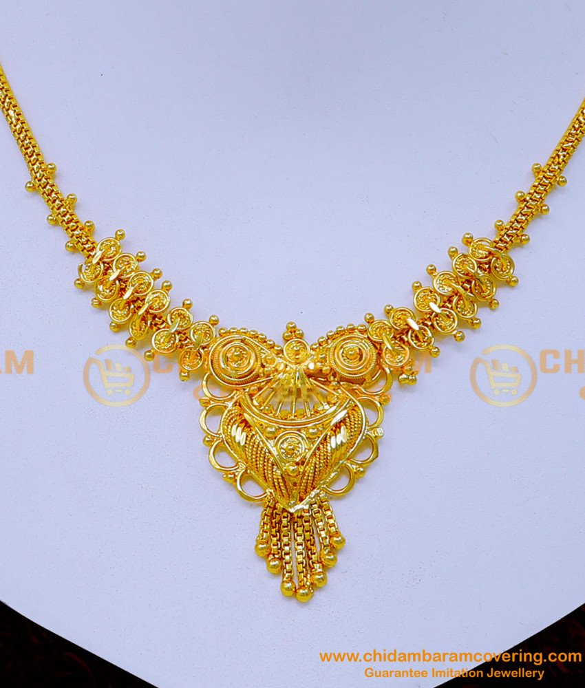 NLC1248 - Traditional Gold Necklace Design Gold Plated Jewellery 