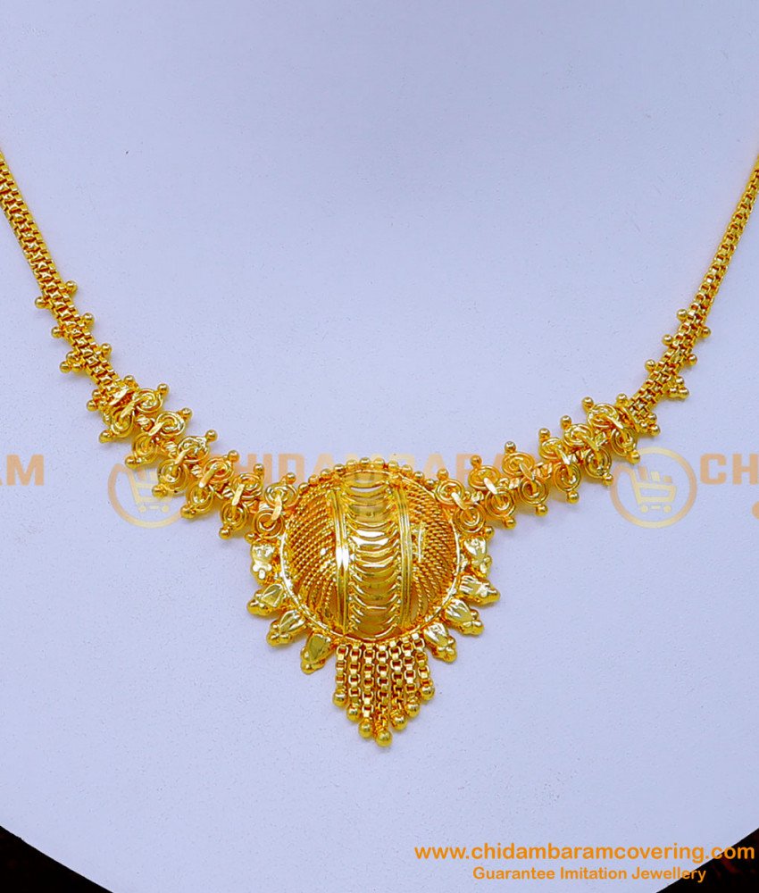 NLC1249 - 1 Gram Gold Plain Simple Necklace Designs for Wedding