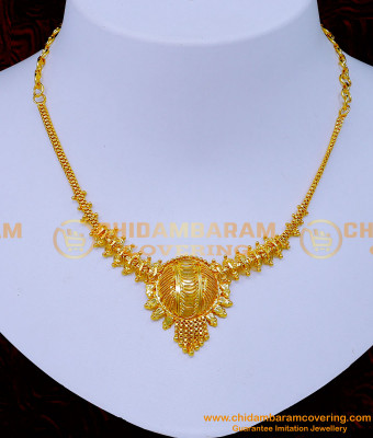 NLC1249 - 1 Gram Gold Plain Simple Necklace Designs for Wedding