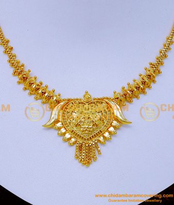 NLC1253 - South Indian Gold Plated Necklace Design For Saree 