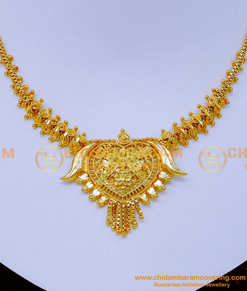 NLC1253 - South Indian Gold Plated Necklace Design For Saree 