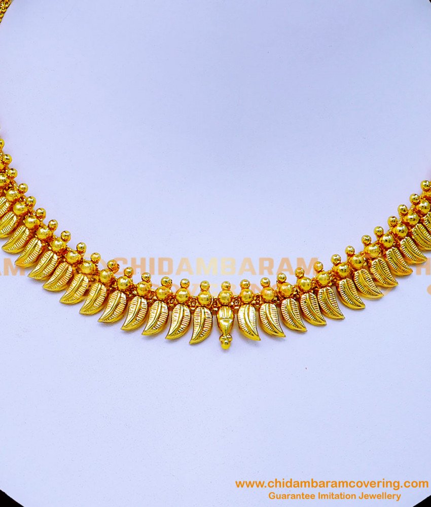 NLC1254 - Kerala Jewellery Leaf Design Gold Plated Necklace for Wedding